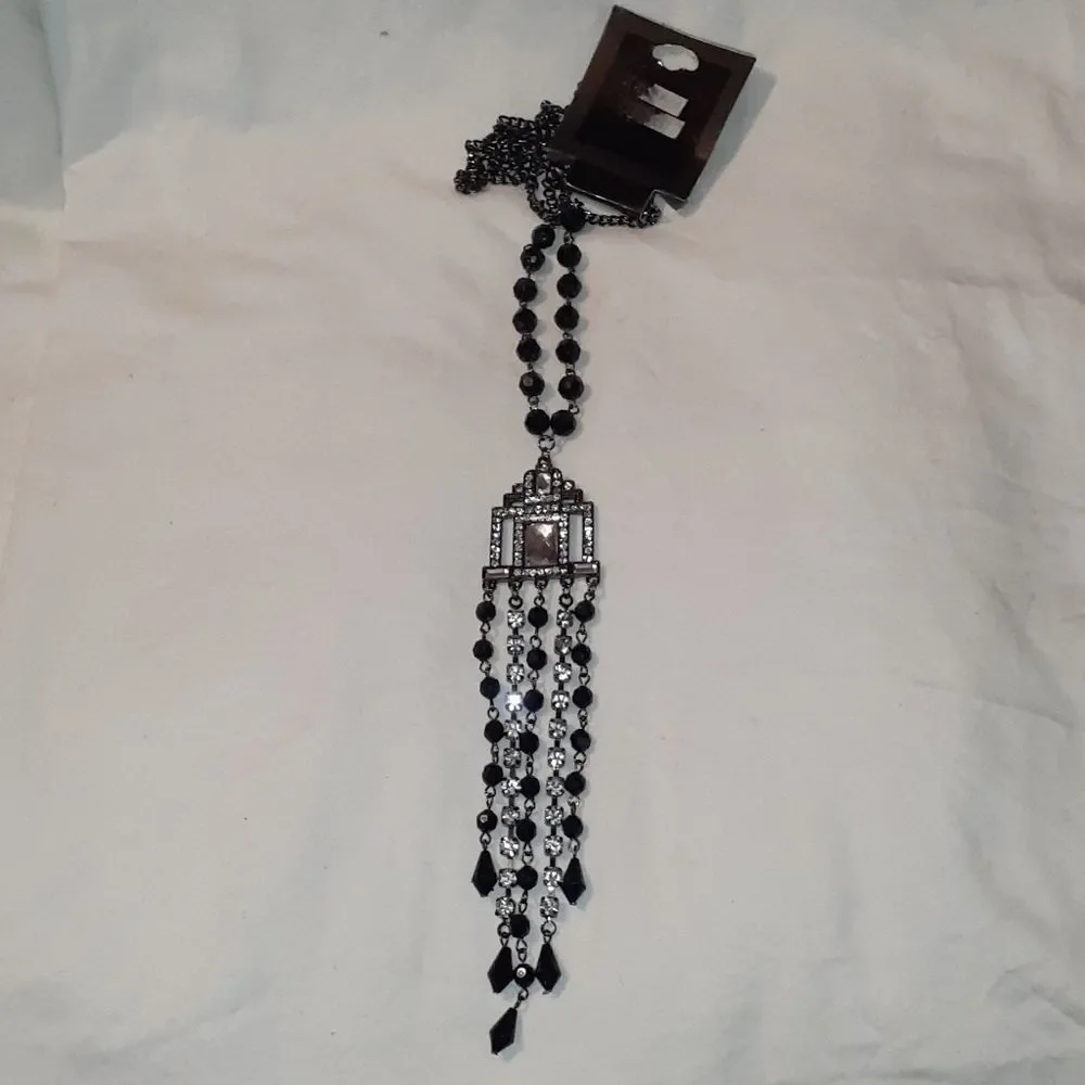 NEW Art Deco‎ Beaded Diamond Statement Necklace 30